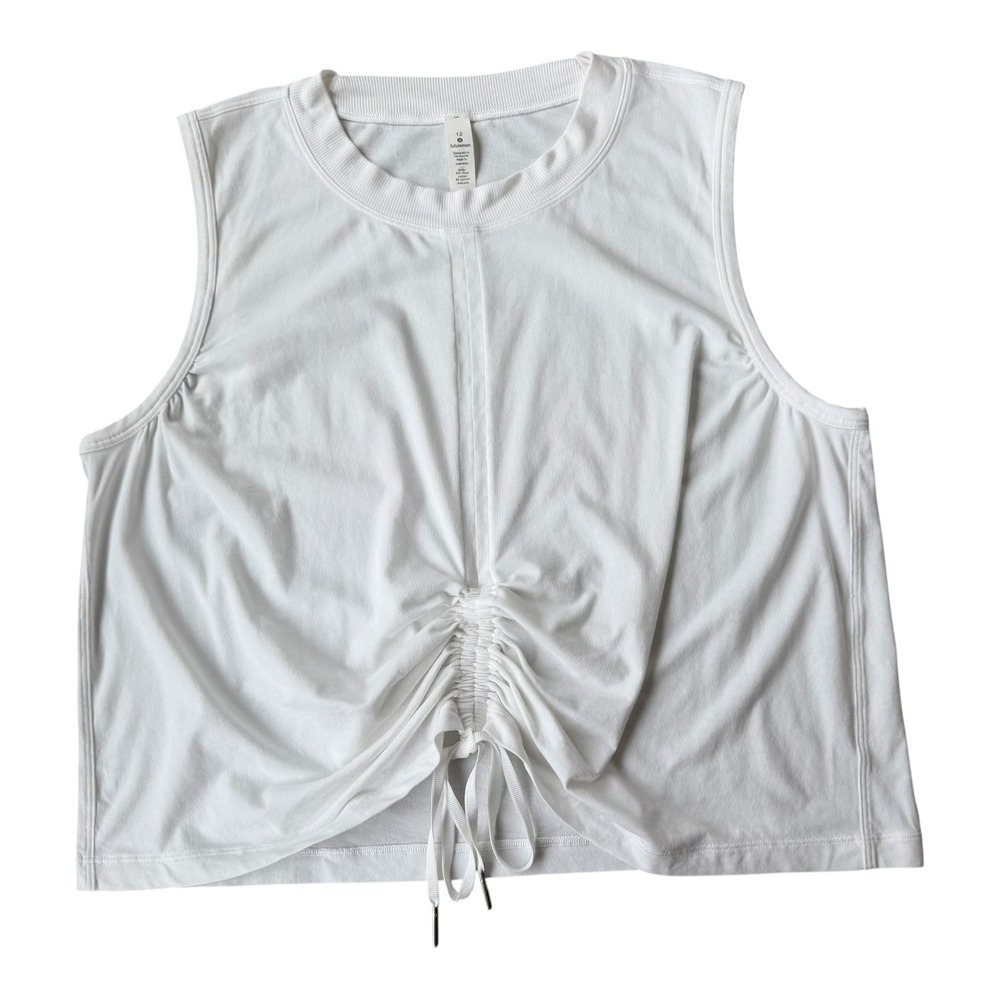 Lululemon Women's Cinch Me Up Front Tank White Pima Cotton Drawstring Size 12‎